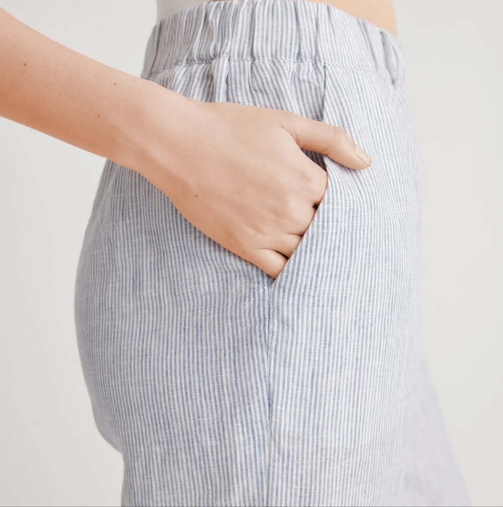 Quince Women's 100% Linen European Cropped Pinstripe Pants. Sz L Lagenlook - Picture 4 of 9